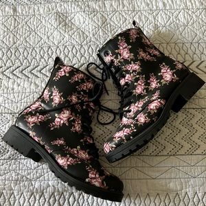 Black and floral combat boots